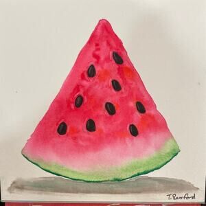 Hand painted watercolor original painting watermelon 6x6”